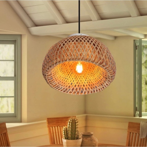 Boho Rattan Hand-Woven Bamboo Pendant Lighting for Vintage Farmhouse Decor NEW - Picture 7 of 9